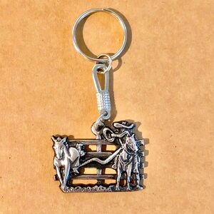 Cowboy Roping Horse Metal Keychain